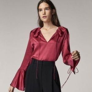 Massimo Dutti bell sleeve ruffle 100% silk blouse